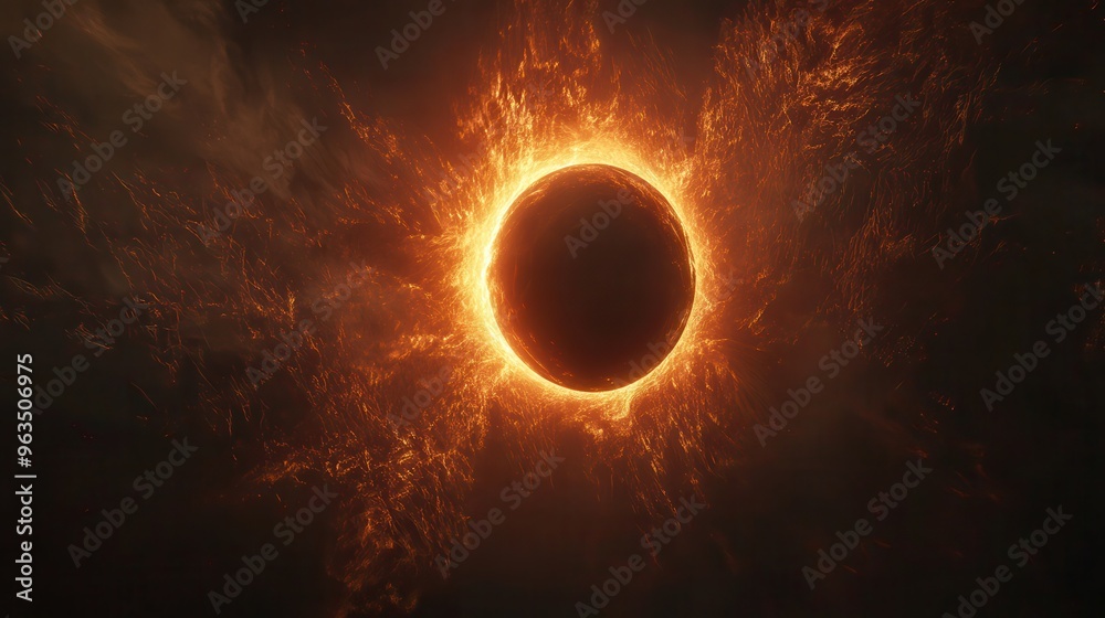 Poster Dramatic Abstract Representation of an Eclipse With Glowing Corona Effect Dark and Light Contrasts