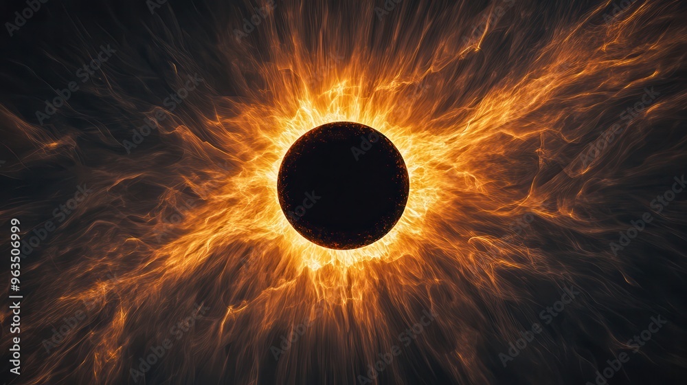 Poster Dramatic Abstract Eclipse With Glowing Corona Showcasing a Stark Contrast Between Light and Dark