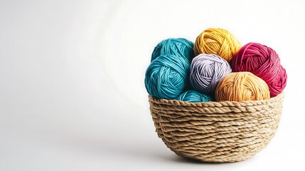 Colorful Yarn Balls in a Wicker Basket