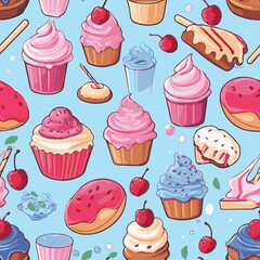 seamless pattern with cupcakes background