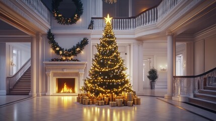 Fototapeta premium Christmas Tree in a Grand Foyer