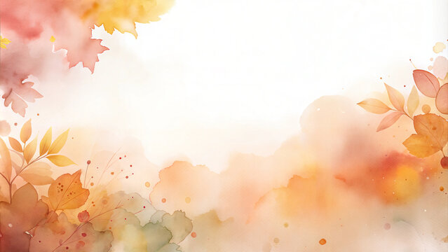 Delicate watercolor stains in autumn shades with a smooth transition to blank space