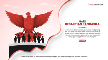 Hari Kesaktian Pancasila or Pancasila Sanctity Day background with a Garuda and waving flag