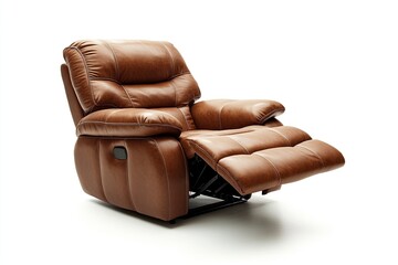 Brown Leather recliner chair isolated on white background, Comfortable Modern Recliner Sofa on Minimalist and Modern Home, Brown reclining chair isolated, generative ai