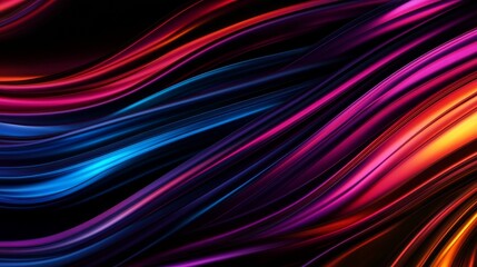 Fototapeta premium A captivating abstract background featuring vibrant, flowing lines of red, blue, purple, and orange hues against a dark background. This image evokes a sense of movement, energy, and dynamism, symboli