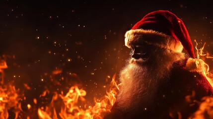 A captivating image of Santa Claus standing amidst a fiery inferno, symbolizing the warmth and excitement of the holiday season. The flames represent the passion and energy of Christmas, while Santa's