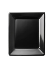Fototapeta premium Square black glossy ceramic plate with sleek design and smooth surface, perfect for modern table settings. Isolated on transparent background, png.