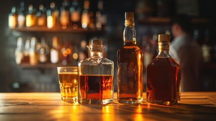 The Whiskey Bottles on Bar