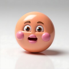 Fototapeta premium 3D emoticon with a shy expression, peach color, small brown eyes, pink cheeks, slightly smiling mouth, glossy rounded shape, isolated on white background