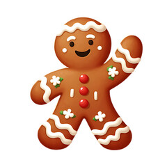 Gingerbread Man Waving Hello with three red button png