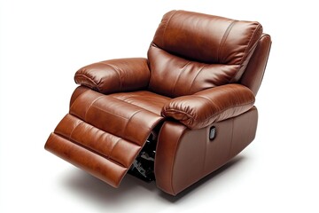 Obraz premium Brown Leather recliner chair isolated on white background, Comfortable Modern Recliner Sofa on Minimalist and Modern Home, Brown reclining chair isolated, generative ai