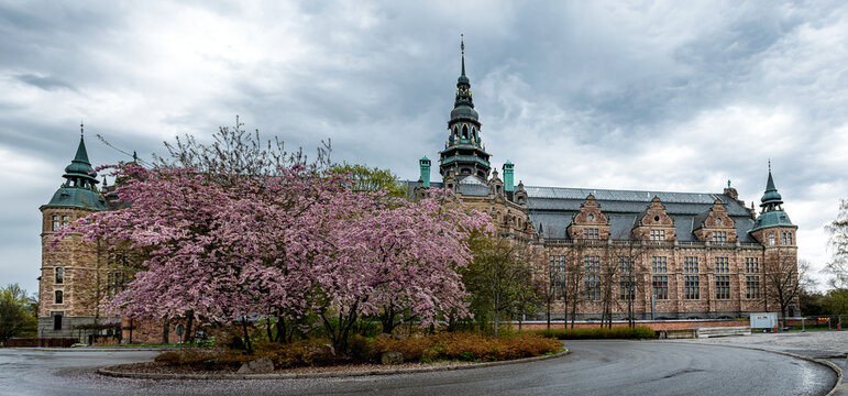 Stockholm, Sweden: May 5, 2024: View of the Nordic Museum or Nordiska museet, located on Djurgarden island in Stockholm, Sweden
