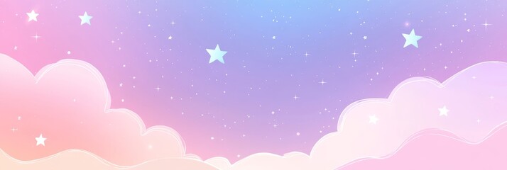 A whimsical, enchanting pastelcolored sky is filled with fluffy clouds, exquisite sparkling stars, and a serene atmosphere that is perfectly suitable for any fantasy art project that you desire