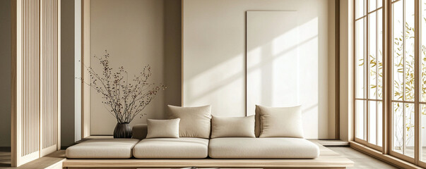 Fototapeta premium Modern Scandinavian interiors in living rooms with sofas. Generative AI 
