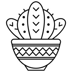 Weird cactus like mixed various type plants in pot line art vector illustration