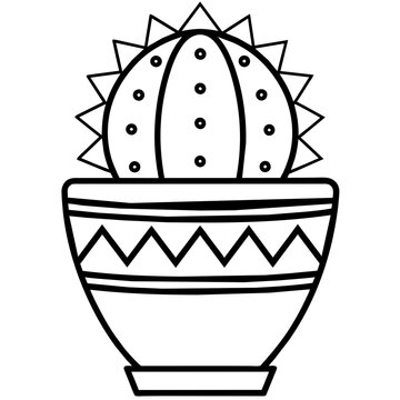 recommend clip art: Weird cactus like mixed various type plants in pot line art vector illustration
