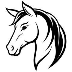 Horse face silhouette line art vector illustration