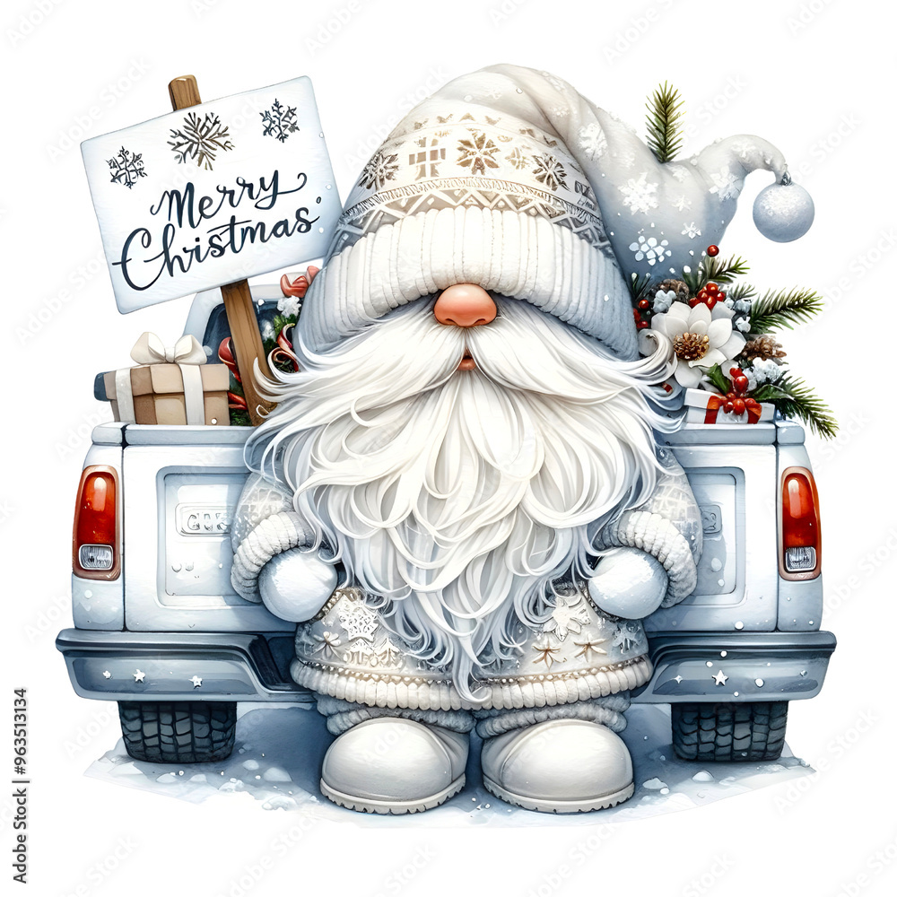 Wall mural Christmas gnome with gift truck