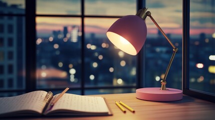 Obraz premium Desk Lamp Illuminates a Workspace by the Window