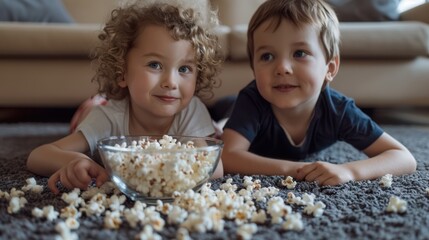 The Children Enjoying Popcorn