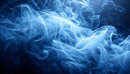 Fototapeta premium A captivating display of ethereal blue smoke swirls gracefully against a dark background. The intricate patterns and soft lighting create a mystical and calming atmosphere, perfect for creative and