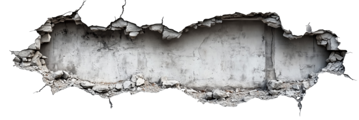Concrete Wall, Destroyed, Isolated. Graphic Cutout.