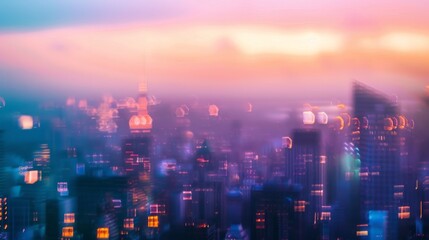 Dreamy Blurred Cityscape at Dusk with Vibrant Colors