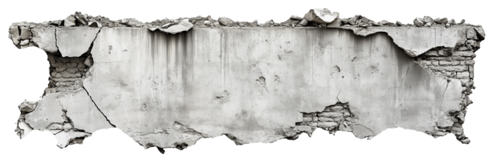 Concrete Wall, Destroyed, Isolated. Graphic Cutout.