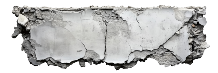 Concrete Wall, Destroyed, Isolated. Graphic Cutout.