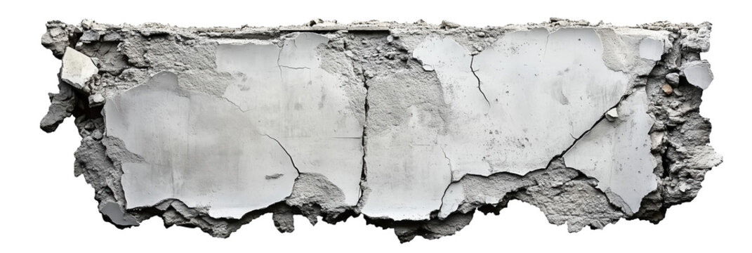 Concrete Wall, Destroyed, Isolated. Graphic Cutout.
