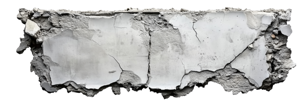 Concrete Wall, Destroyed, Isolated. Graphic Cutout.