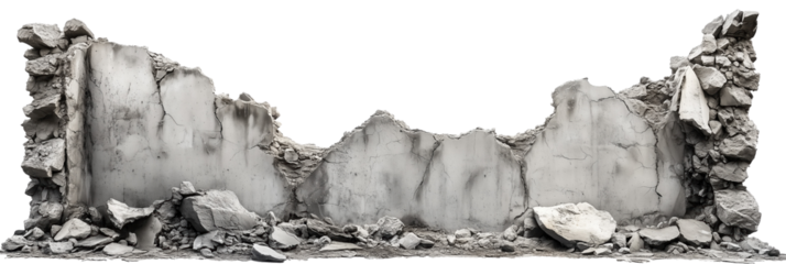 Concrete Wall, Destroyed, Isolated. Graphic Cutout.
