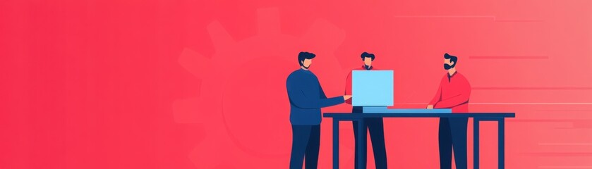 Engineer adjusting prototype, focus on mechanical optimization, flat design illustration