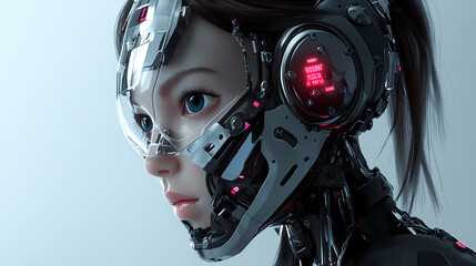 Fototapeta premium Cyborg girl cyberpunk 3d anime manga, robot armor, sci-fi fantasy character concept, ai generated image. Cyborg. Illustration