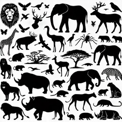 African Wildlife Silhouettes  Lion  Elephant  Rhino  Giraffe  Zebra  Deer  Bird  Spider  and More