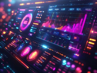 Obraz premium A 3D search engine interface with dynamic, rotating search results, symbolizing realtime data processing