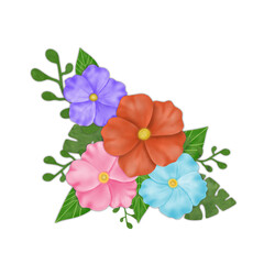 Flowers with leaves for corner of border.