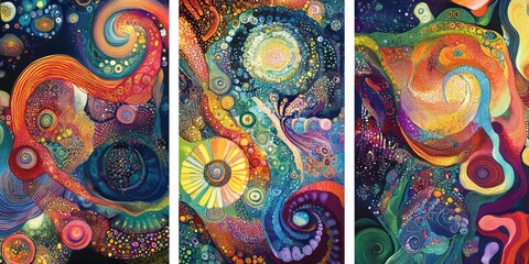 Fototapeta premium Colorful Psychedelic Swirl Panels. AI generated illustration.