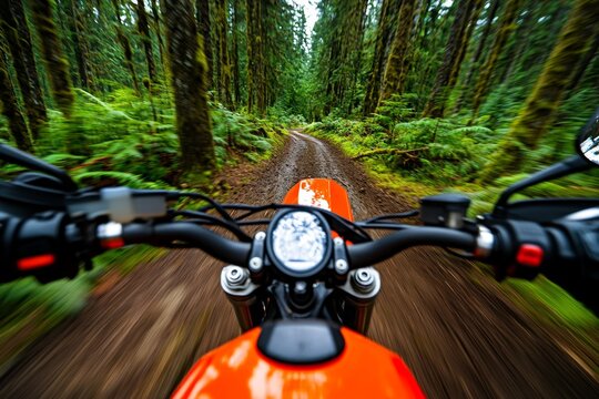 Deer on a motorcycle, gracefully weaving through a forest trail dodging trees with nimble, precise movements