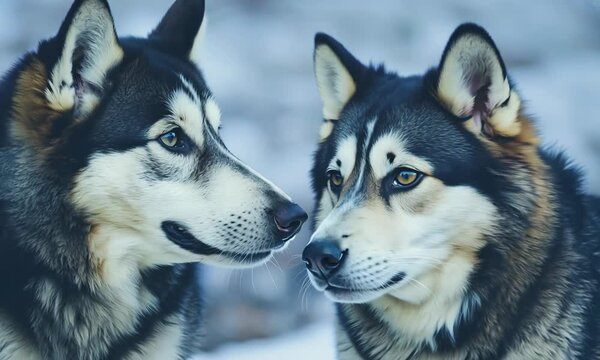 Close up view of two husky dogs. Video