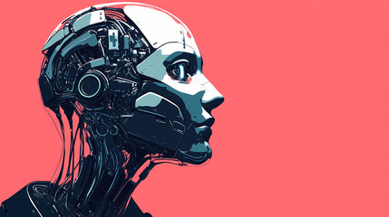 Portrait of cyborg robot head. generative ai. Cyborg. Illustration