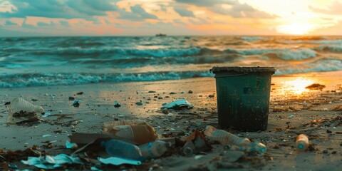 Naklejka premium Pollution on the Beach. AI generated illustration.