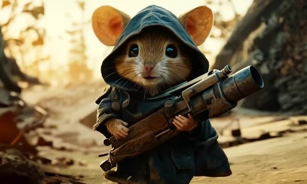 mouse in the forest with bazooka