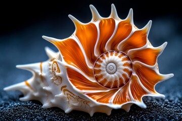 Obraz premium Macro photo of a seashell, ridges and spirals revealing the natural beauty of ocean treasures with every fine line