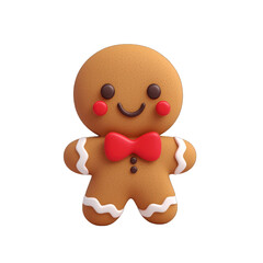 A cheerful gingerbread cookie with a bow tie, perfect for holiday-themed designs and festive decorations. 3d render