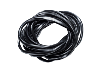 The black cable is isolated on a transparent background