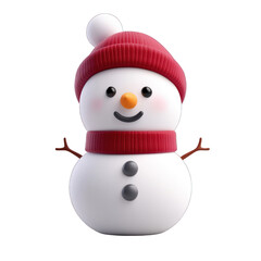 A cheerful snowman with a red hat and scarf, perfect for winter-themed designs and holiday greetings. 3d render