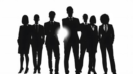 Silhouettes of Seven Business Professionals in Suits