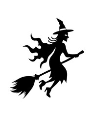 Vector Illustration of Halloween Witch with Broom Icon on Transparent Background