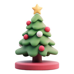 A colorful, playful Christmas tree design featuring ornaments and a star, perfect for festive decorations and holiday themes. 3d render